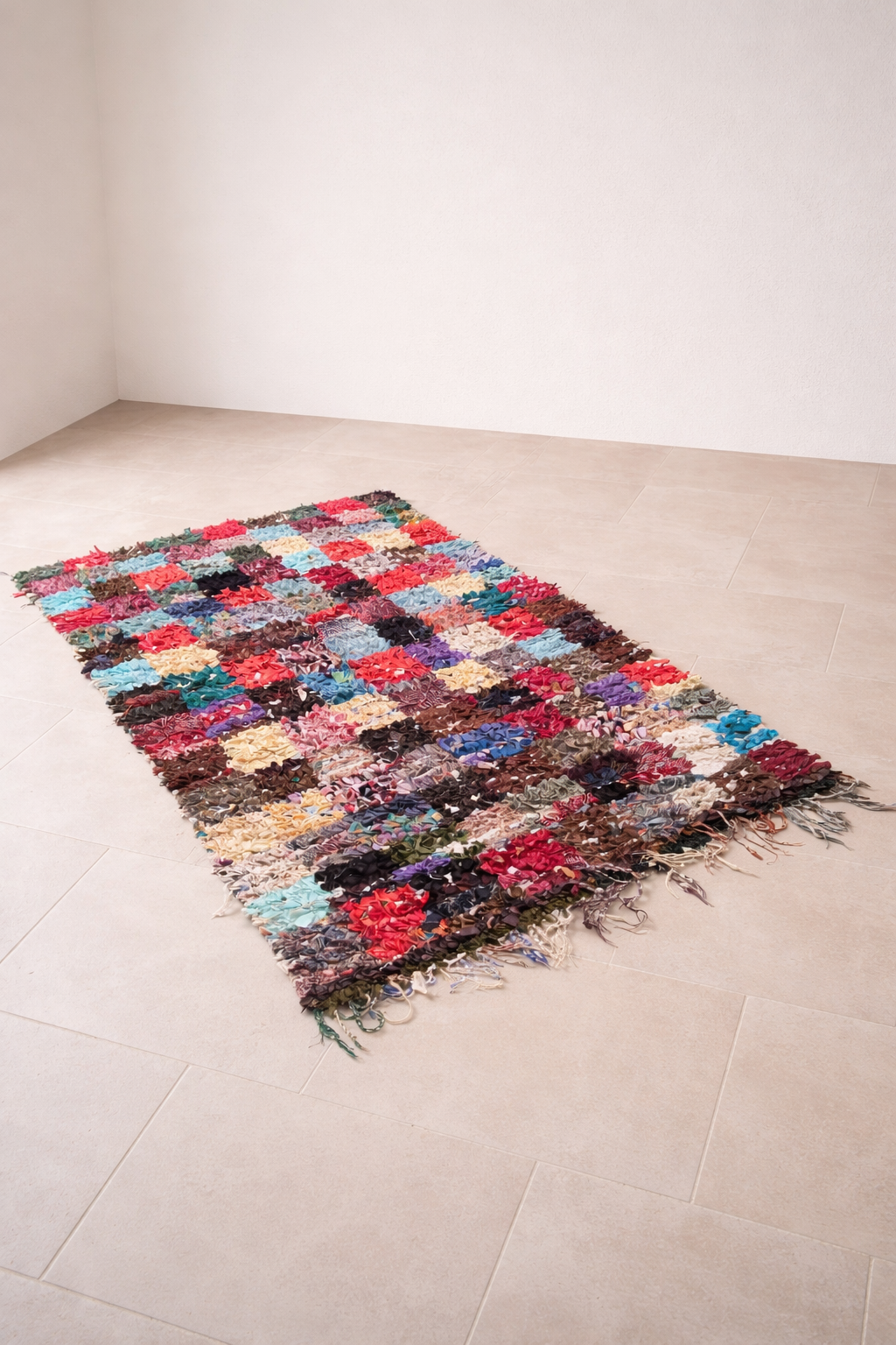 Colorful Berber Boucherouite rug from Morocco