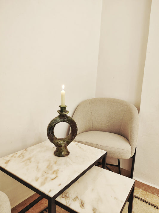 Handmade Tamegroute Green Ceramic Candle Holder – Moroccan Pottery Decor