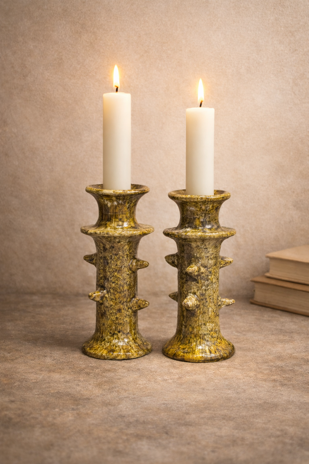 Handmade Tamegroute Ceramic Candle Holders Set of 2 – Green Moroccan Candlesticks