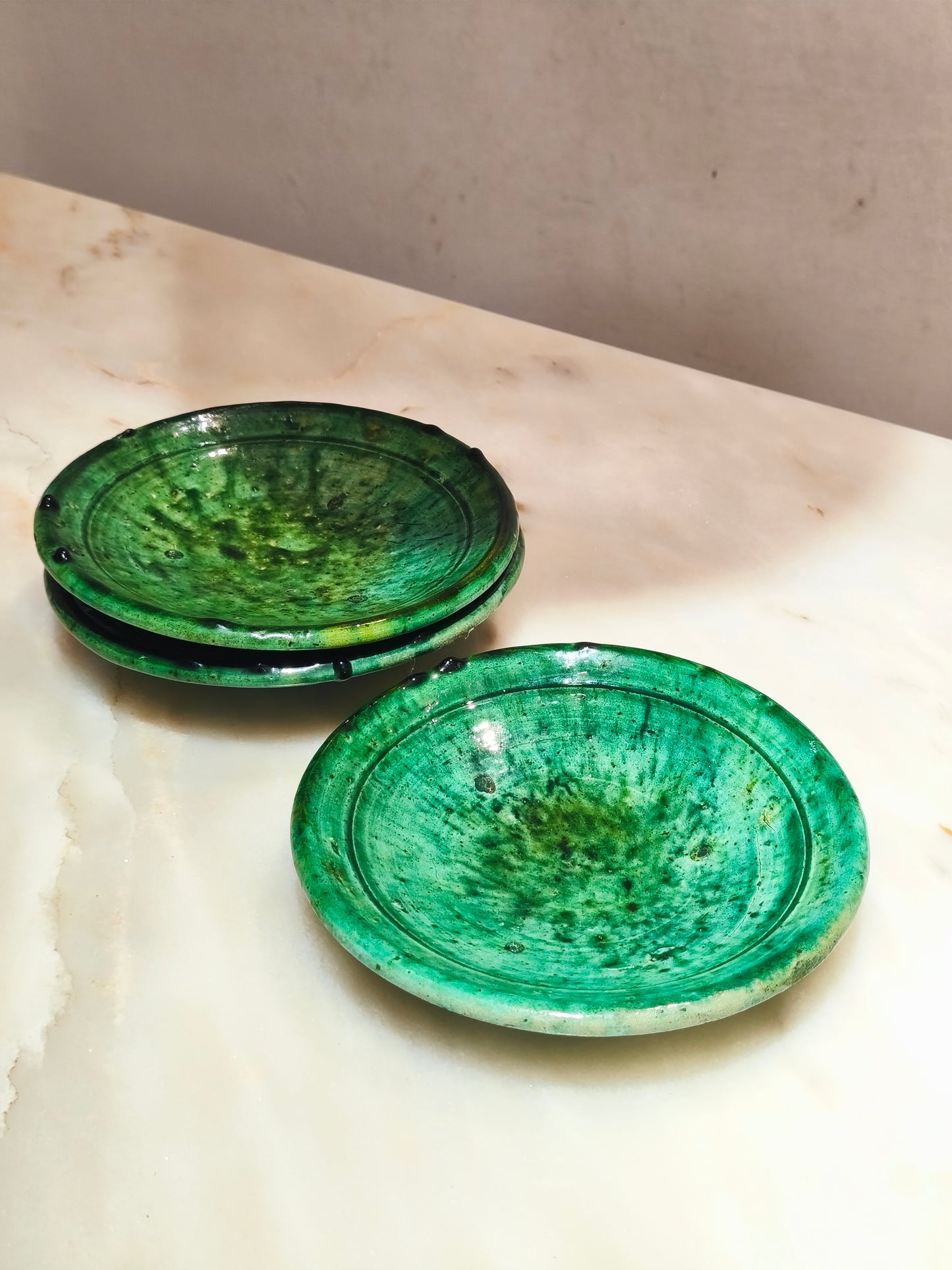 Moroccan Tamegroute Ceramic Plate – 20 cm Handmade Green Pottery Dish