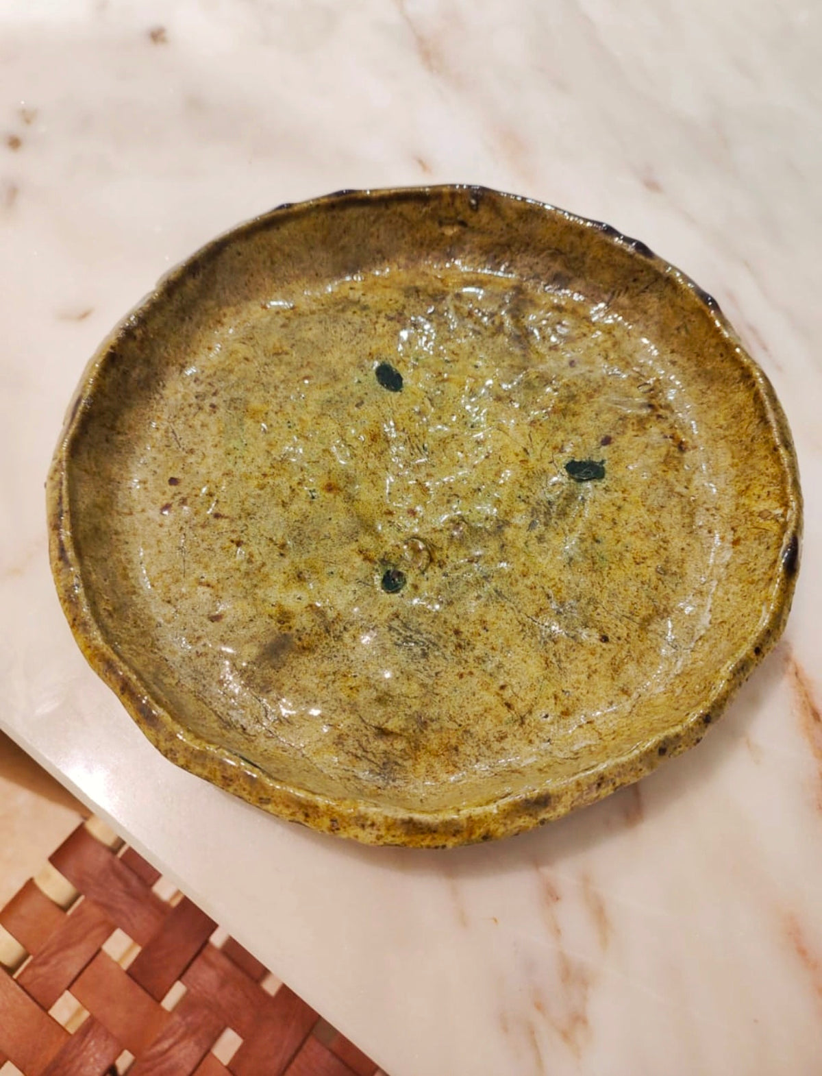 Tamegroute Ochre Ceramic Boho Plate – Handmade Moroccan Pottery