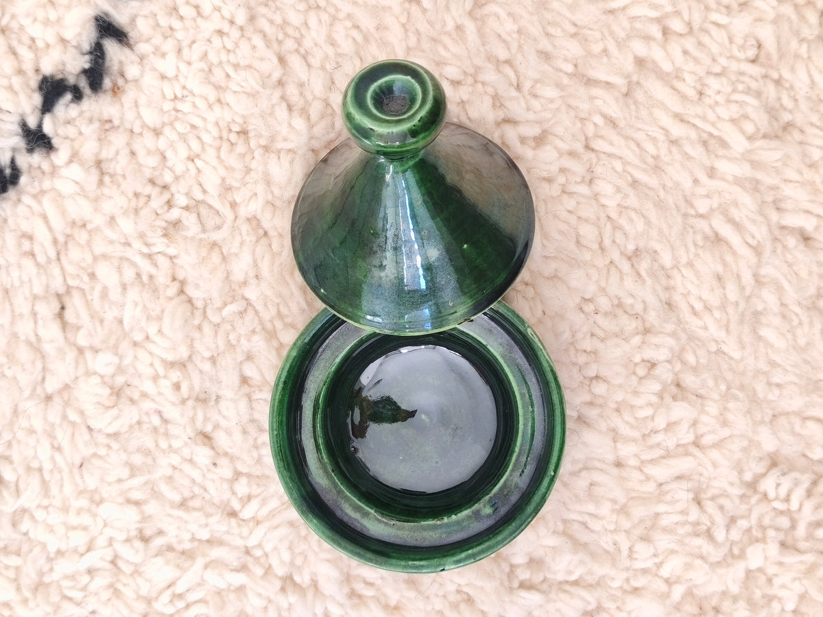 Handmade Green Tamegroute Mini Tagine – 12 cm Decorative Moroccan Ceramic
