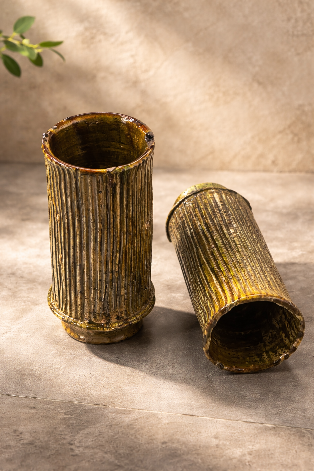 Gold Tamegroute Ceramic Vase – Boho Moroccan Pottery