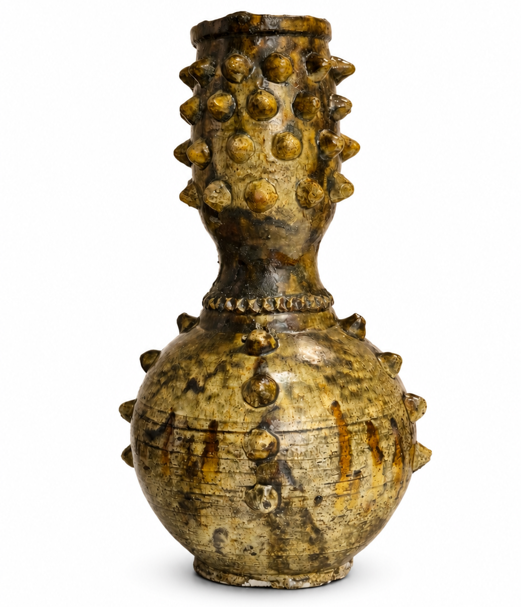 Handmade Textured Ceramic Vase – Earthy Green Glaze Moroccan Pottery