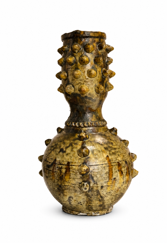 Handmade Textured Ceramic Vase with Raised Details – Earthy Green Glaze