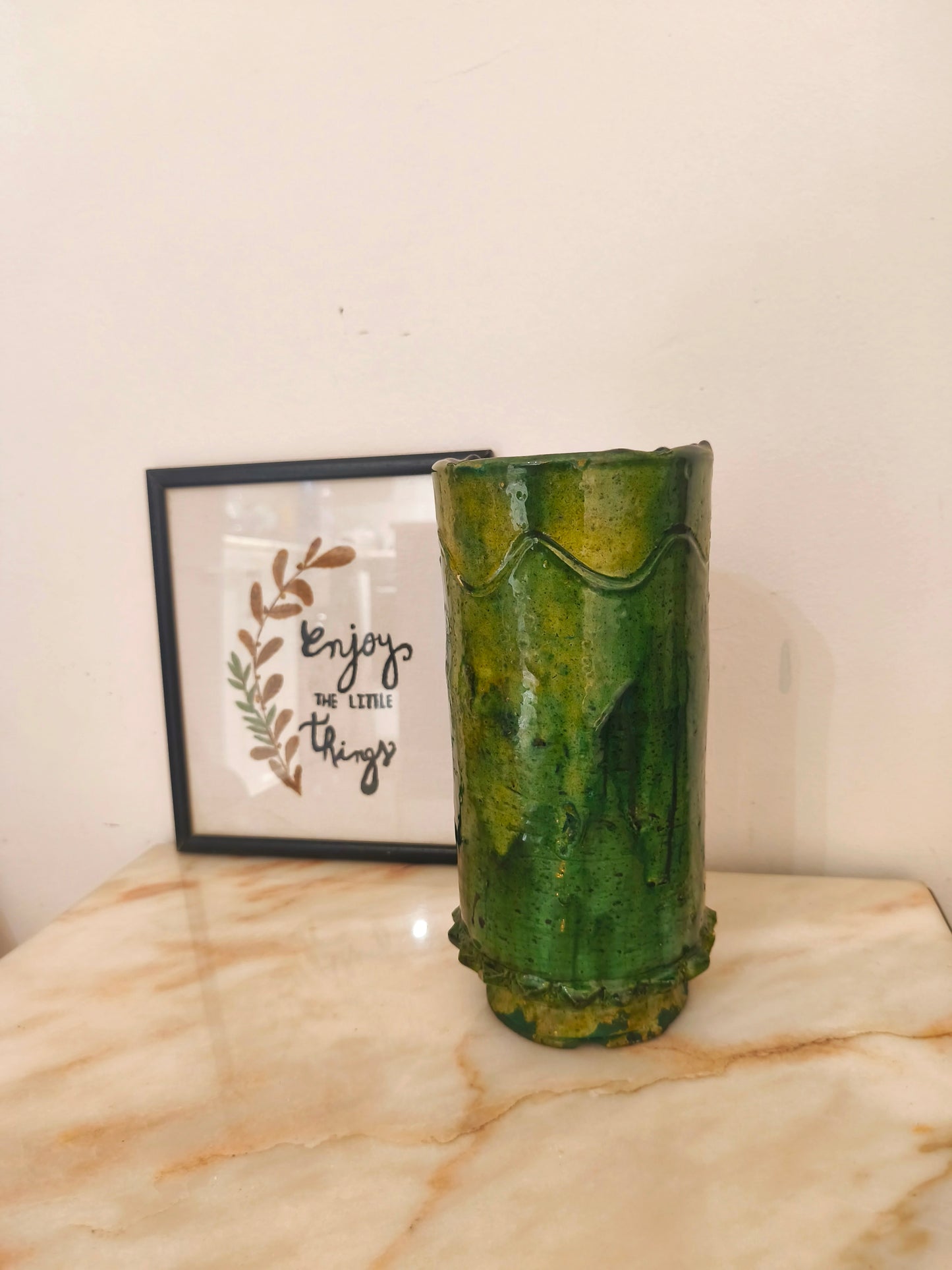 Handmade Green Tamegroute Vase – Authentic Moroccan Pottery from the Sahara