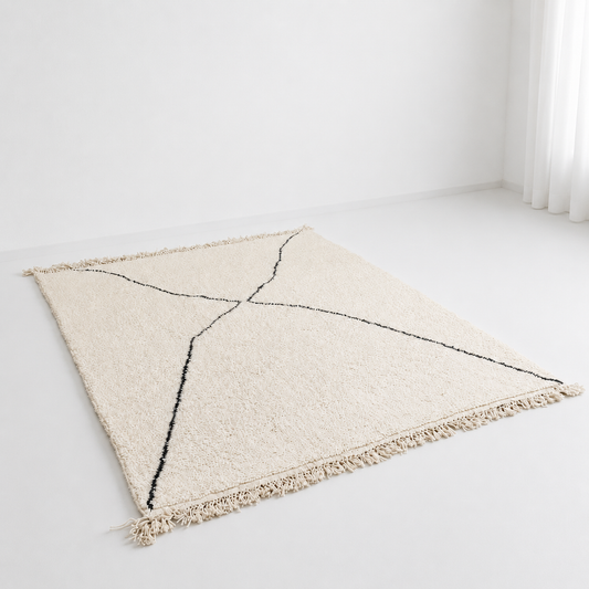 Moroccan Rug – Handwoven Wool Beni Ourain Rug with Diamond Pattern | Tamegroute Pottery