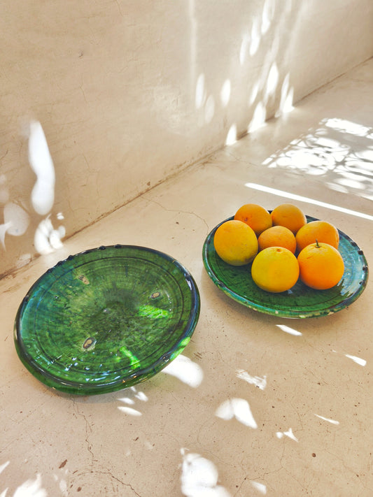 Handmade Ceramic Tamegroute Green Plates from Morocco.