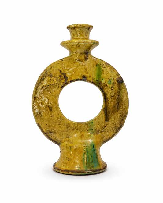 Handmade Orbit Flame Tamegroute Yellowish Ceramic Candle Holder,  Rustic Decor ceramic