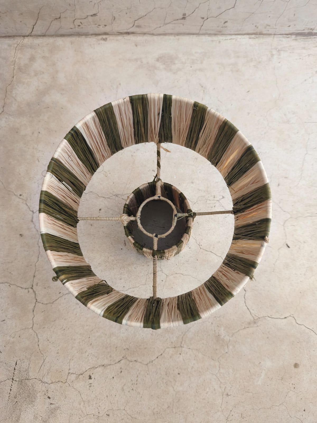 Natural raffia table lamp handmade in Morocco – ethnic striped home decor lighting