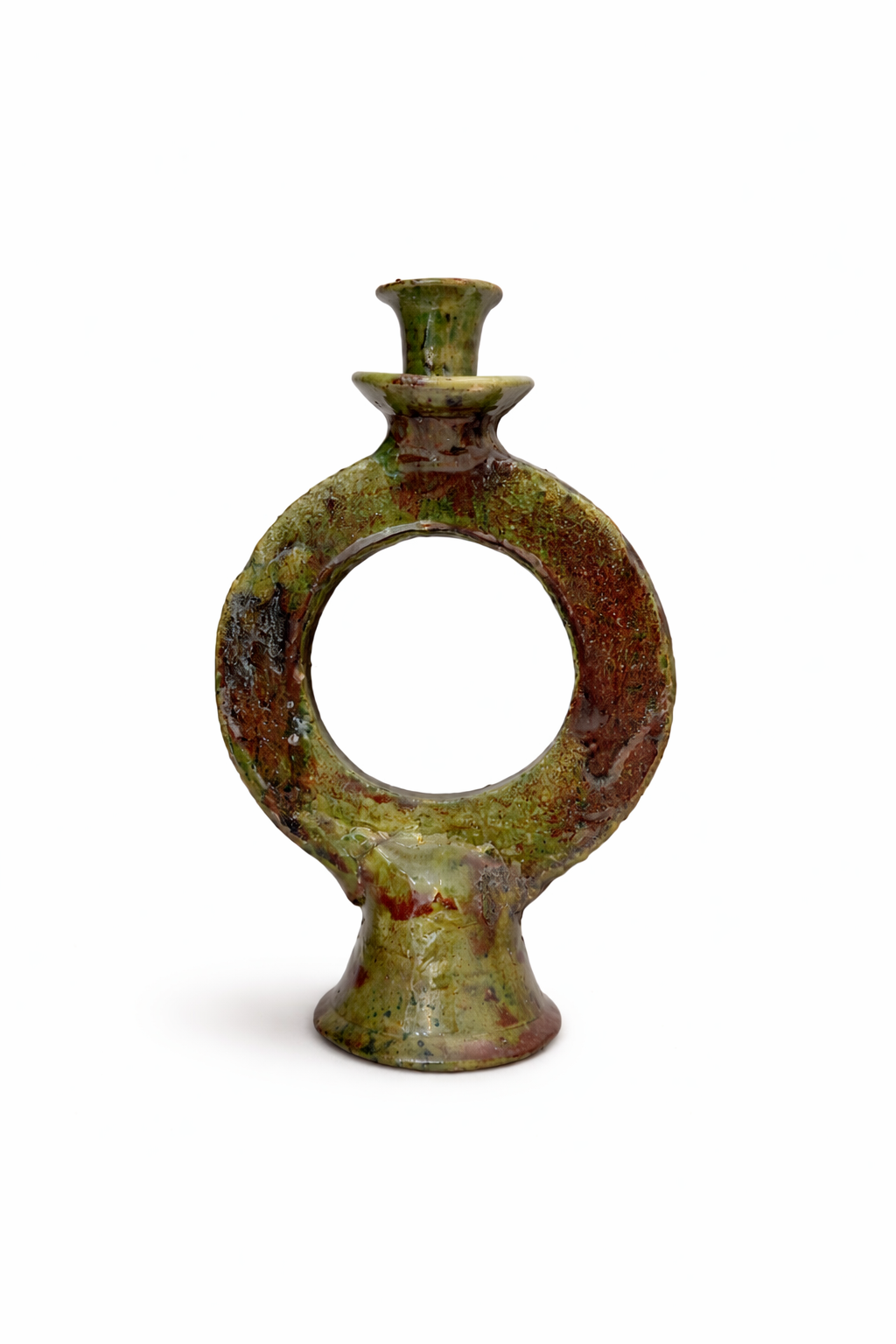Handmade Tamegroute Green Ceramic Candle Holder – Authentic Moroccan Boho Decor