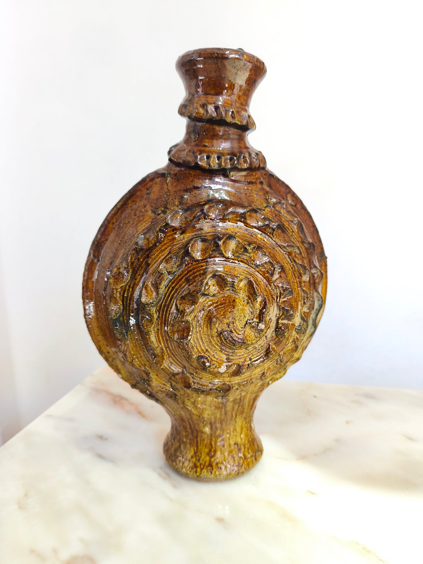 Large Handmade Tamegroute Candle Holder – Gold & Black Moroccan Pottery