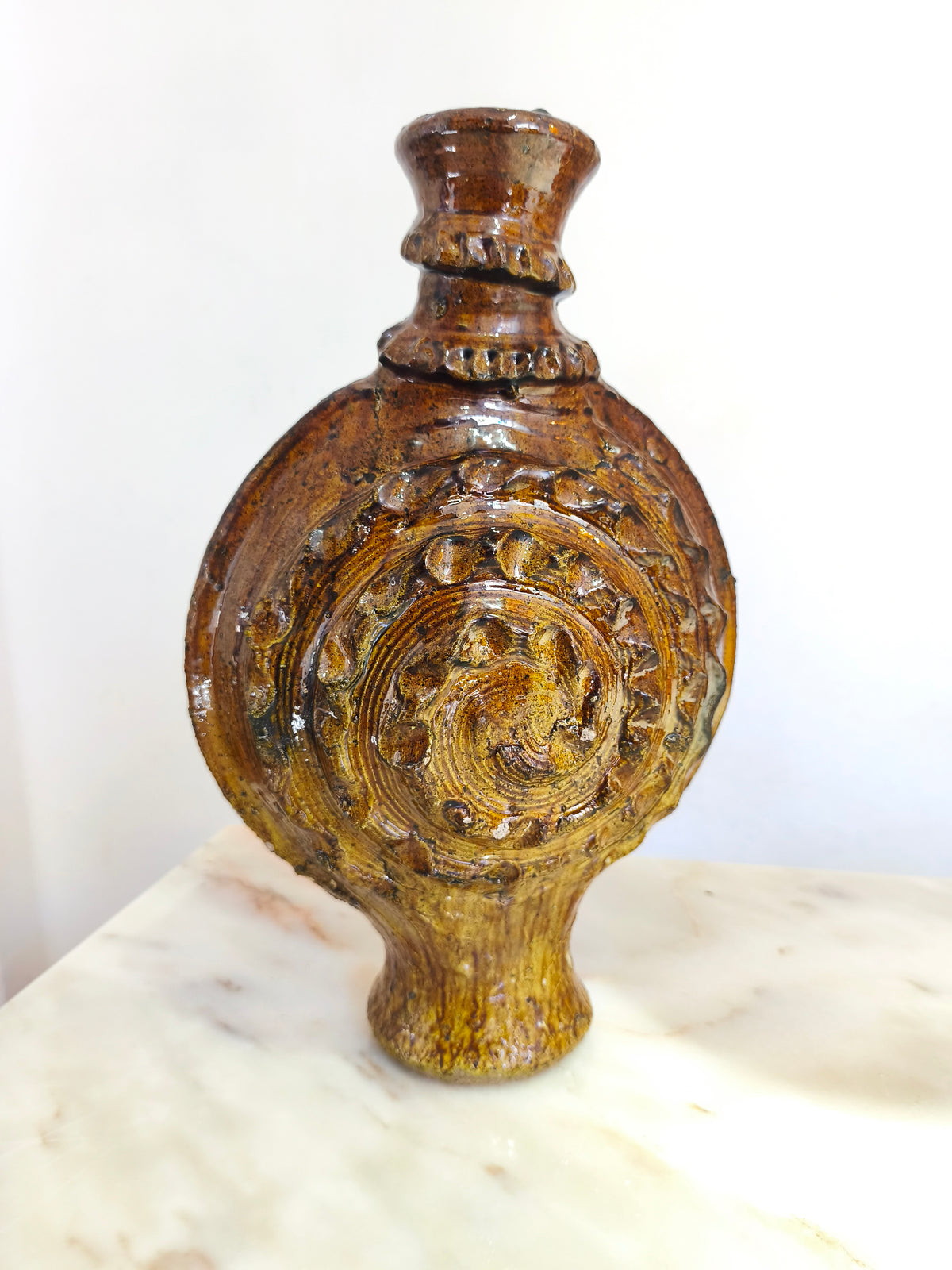 Handmade Tamegroute Ceramic Candle Holder – Gold & Black Moroccan Pottery