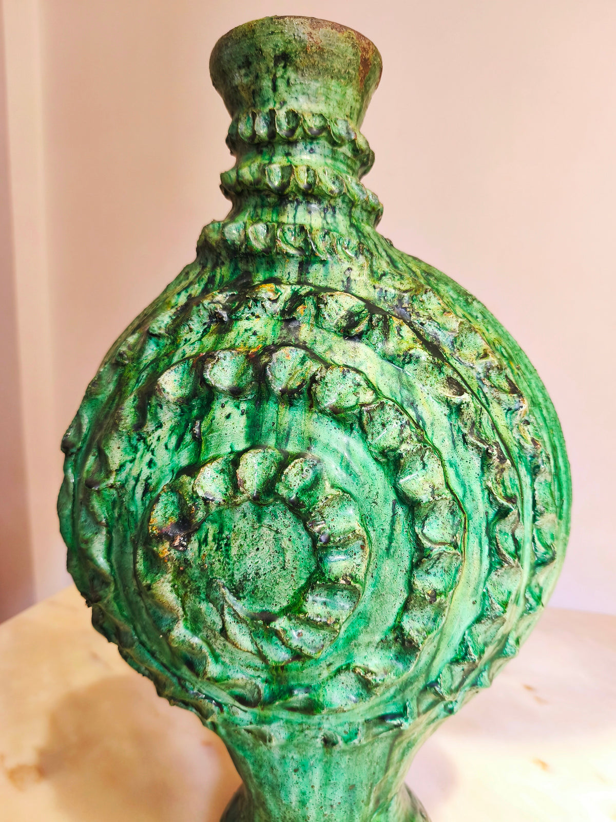 Handmade Green Tamegroute Ceramic Candle Holder – 50 cm Moroccan Boho Decor