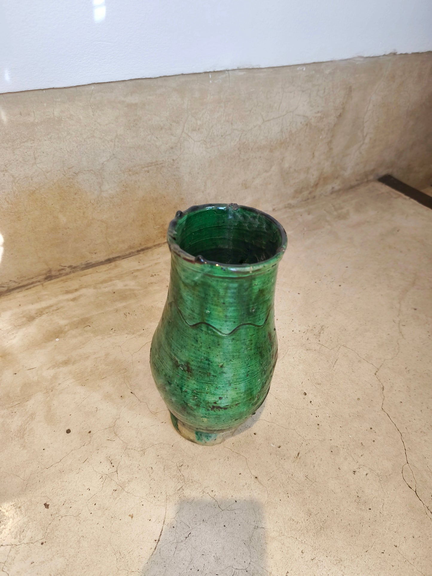 Handcrafted Moroccan Tamegroute Green Pottery Vase – Authentic Rustic Decor from Morocco