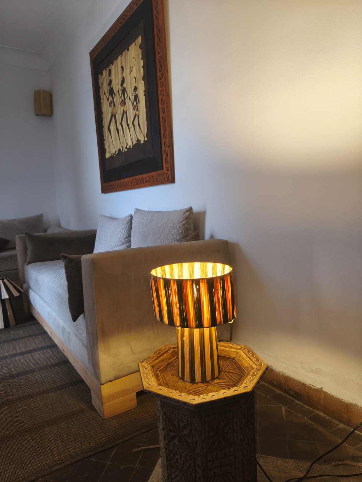 Handmade Moroccan Raffia Table Lamp – Warm Boho Lighting for Cozy Home Decor