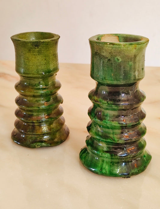 Handmade Tamegroute Green Ceramic Candle Holder – Moroccan Pottery