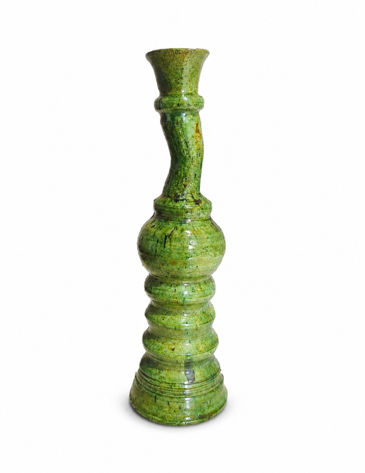 Tamegroute Green Candle Holder- 45 cm | Handmade Ceramic Candlestick | Boho Home Decor | Vintage Moroccan Pottery
