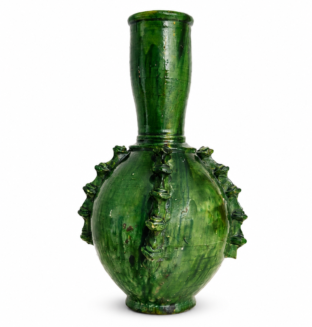 Handmade Tamegroute Green Ceramic Vase – Authentic Moroccan Pottery