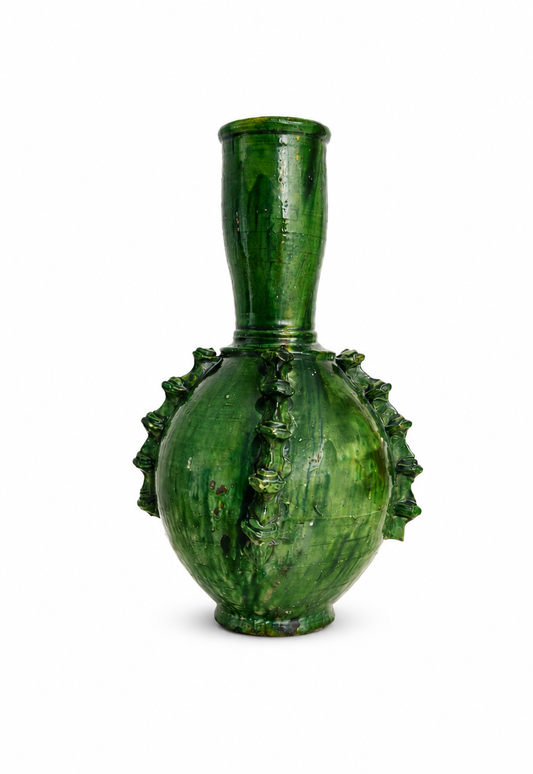 Handmade Tamegroute Green Ceramic Vase – Authentic Moroccan Pottery