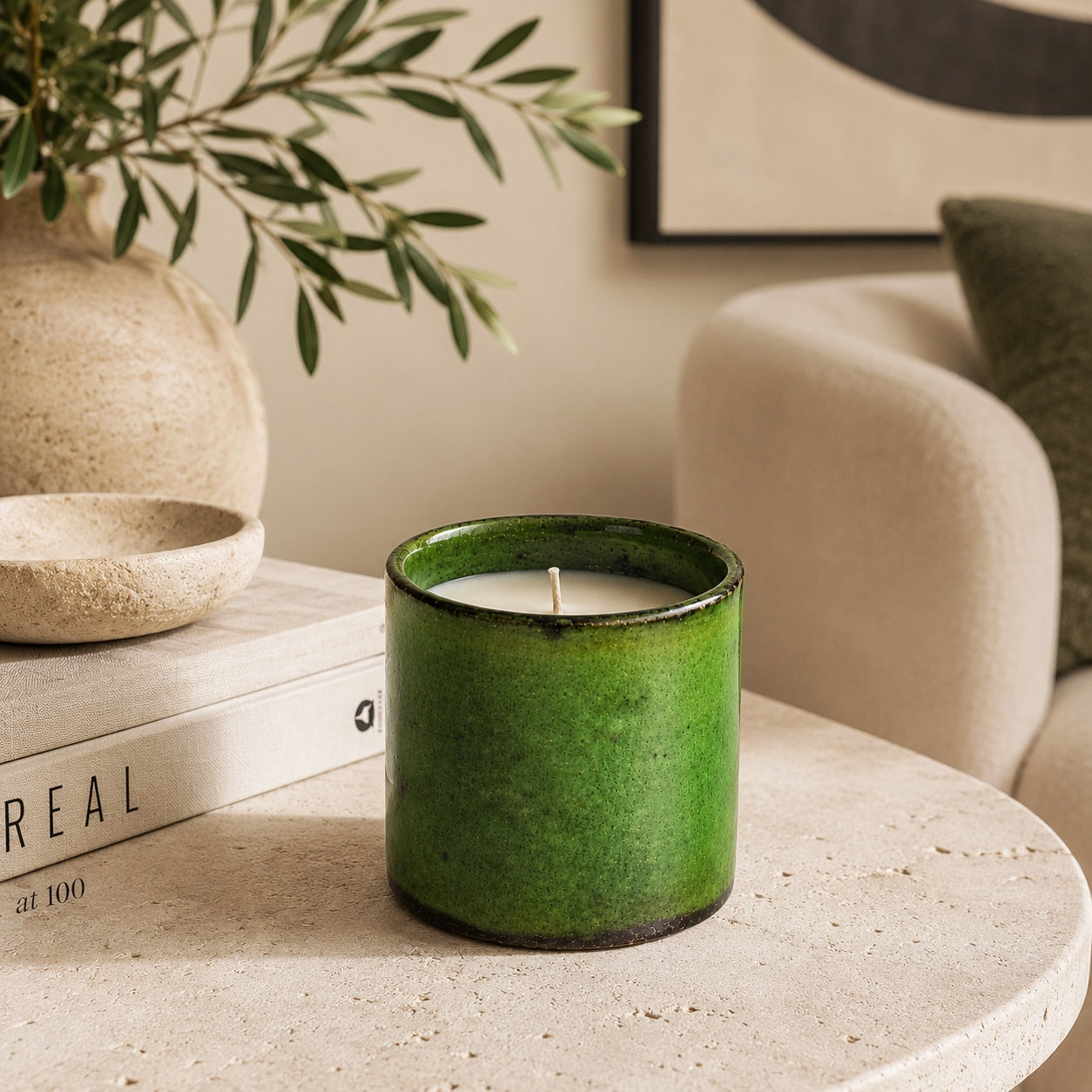 Authentic Tamegroute Candle Holder | Handmade Green Moroccan Pottery Candle Jar | Small Ceramic Decor 7 × 9 cm