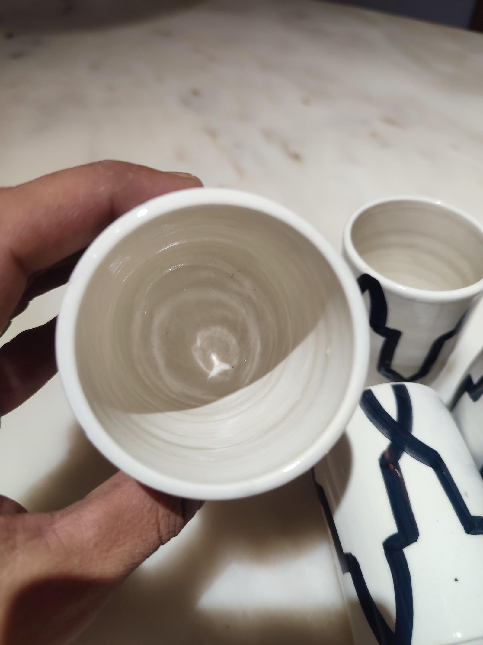 Handmade Moroccan Ceramic Cups Set of 4 – Black & White Pottery Tumblers from Fez