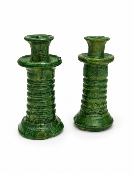 Handcrafted Green Tamegroute Candle Holders – Authentic Moroccan Pottery candle holder