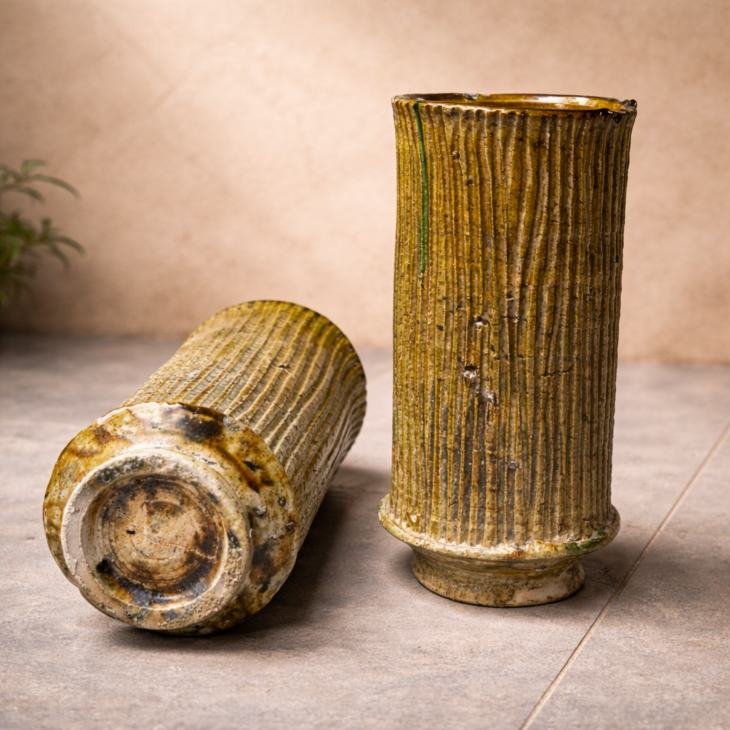 Gold Tamegroute Ceramic Vase – Boho Moroccan Pottery
