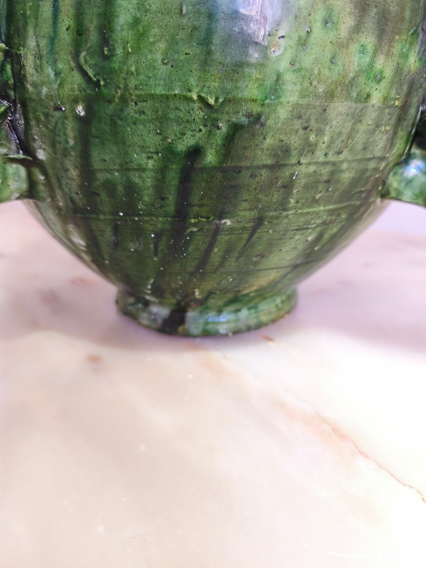 Tall Handmade Tamegroute Green Vase – Sculptural Moroccan Pottery Statement Piece