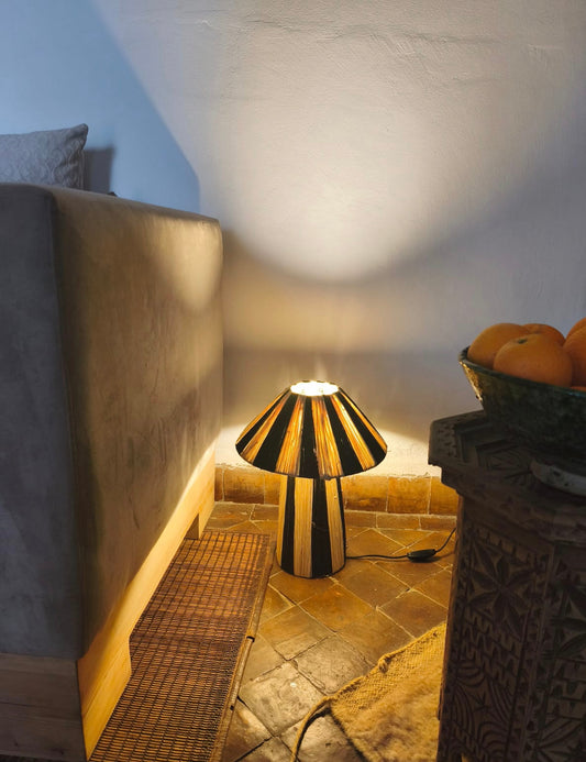 Handmade Moroccan Raffia Table Lamp – Warm Boho Lighting for Cozy Home Decor