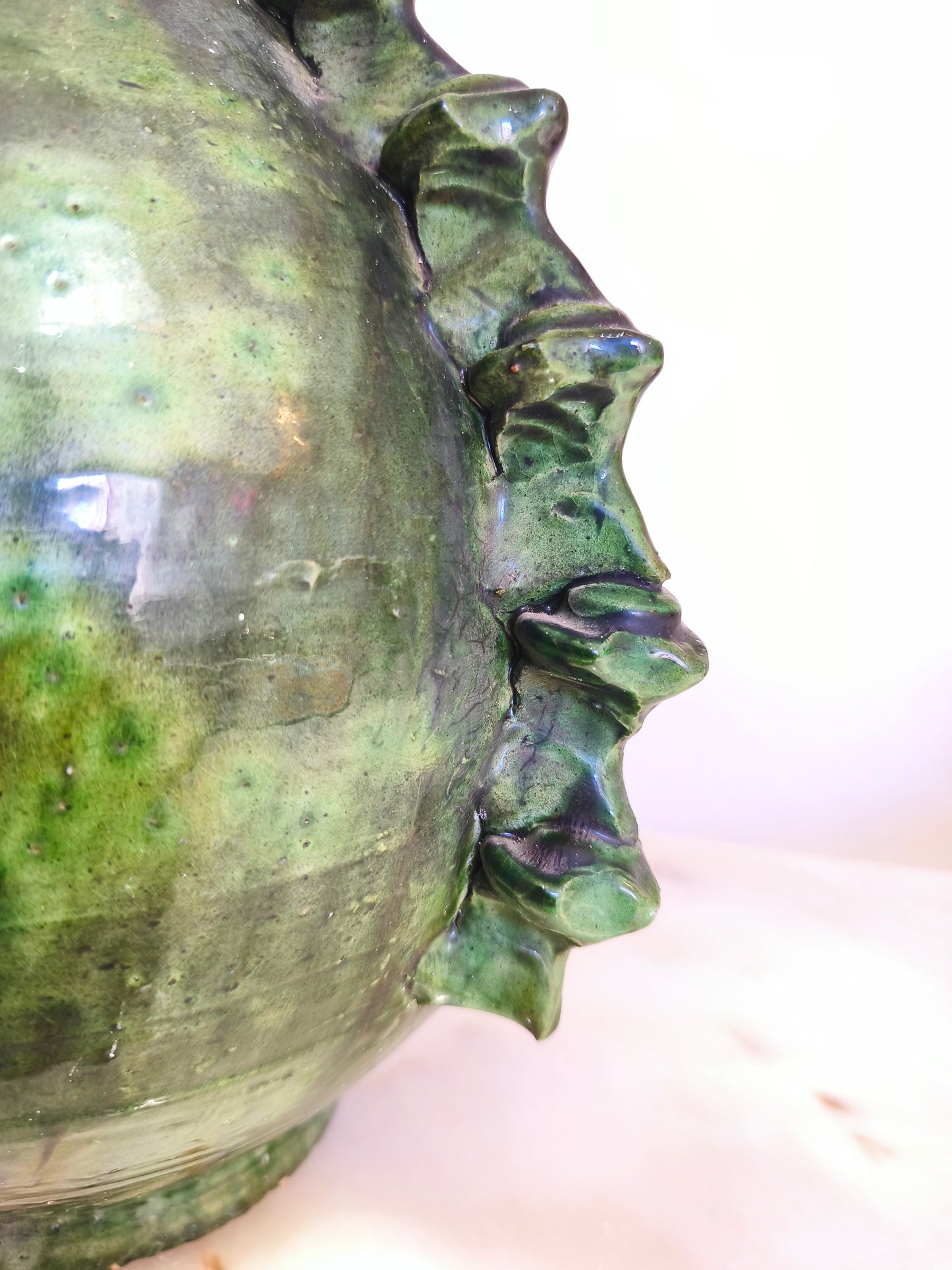 Tall Handmade Tamegroute Green Vase – Sculptural Moroccan Pottery Statement Piece