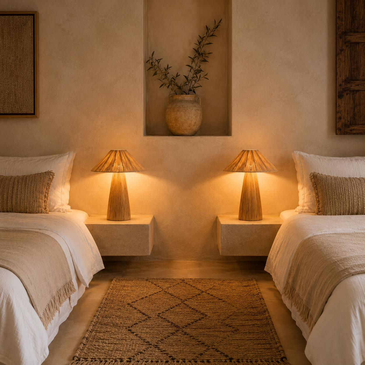 Handwoven Raffia Table Lamp – Moroccan Natural Fiber Boho Bedside Lamp