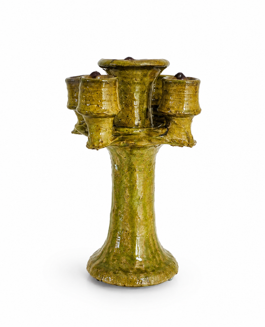 Tamegroute gold / Green Ceramic Candelabra – Handmade Moroccan Candle Holder