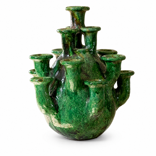 Handcrafted Tamegroute Ceramic Sculptural Candle holder– Moroccan Statement Decor for interior decor