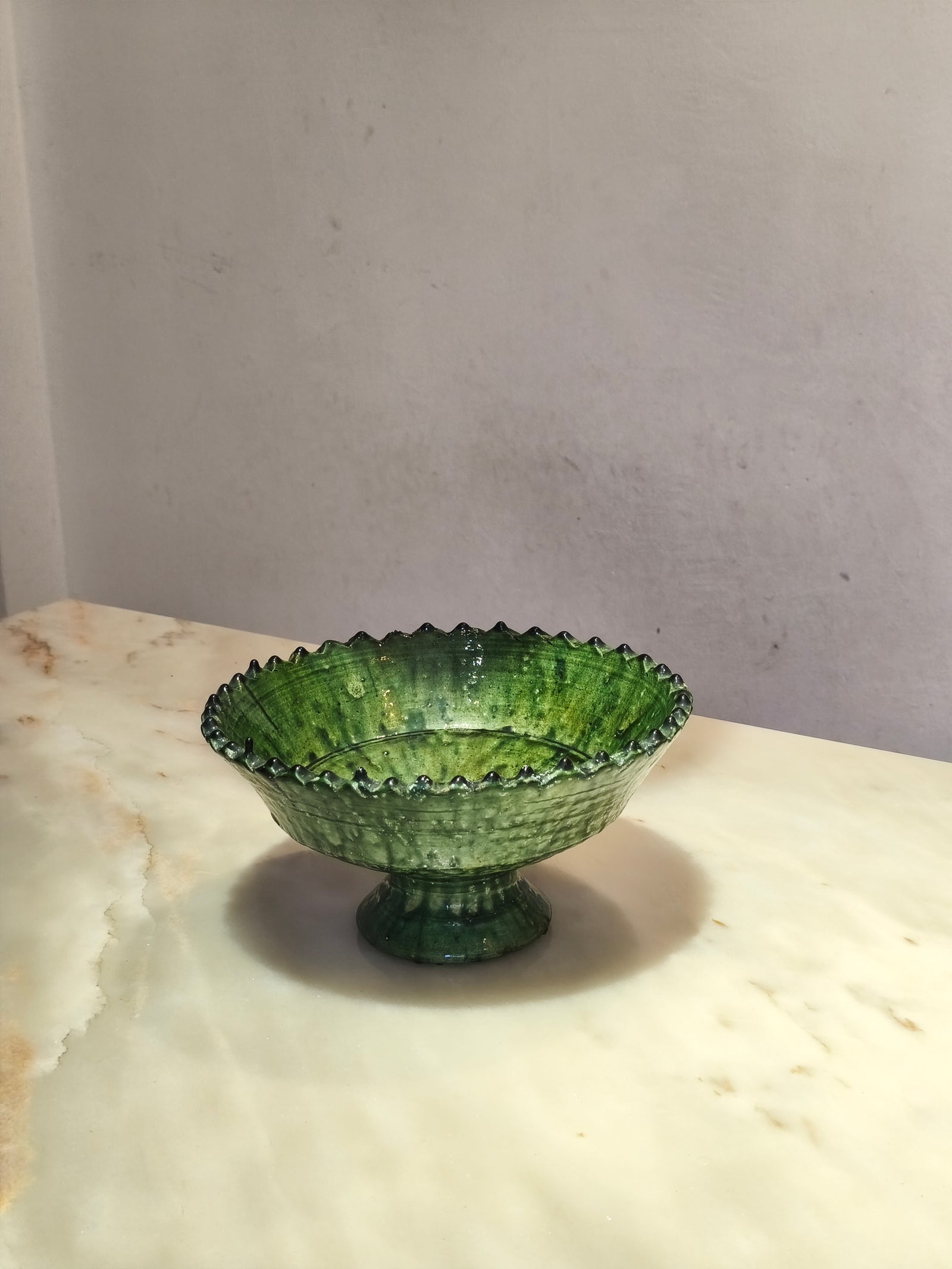Footed Green Tamegroute Ceramic Bowl - 20 cm