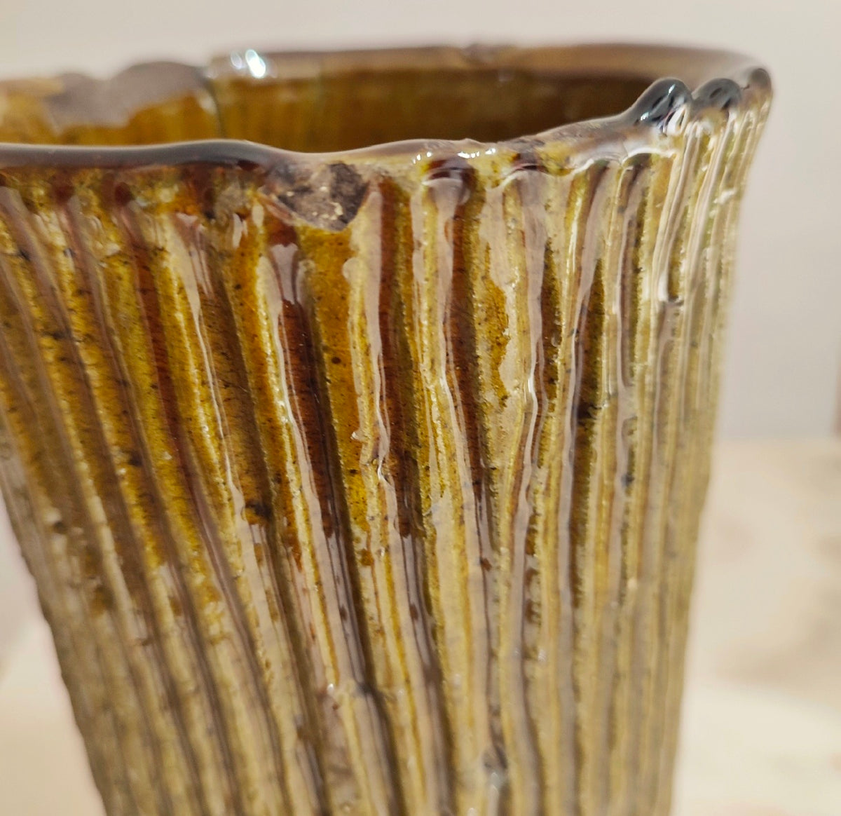 Gold Tamegroute Ceramic Vase – Boho Moroccan Pottery