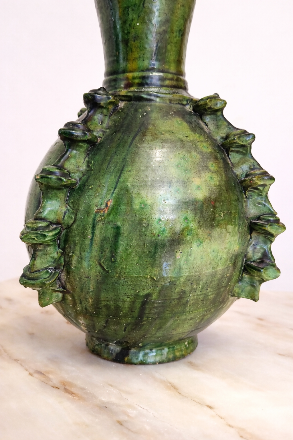 Tall Handmade Tamegroute Green Vase – Sculptural Moroccan Pottery Statement Piece