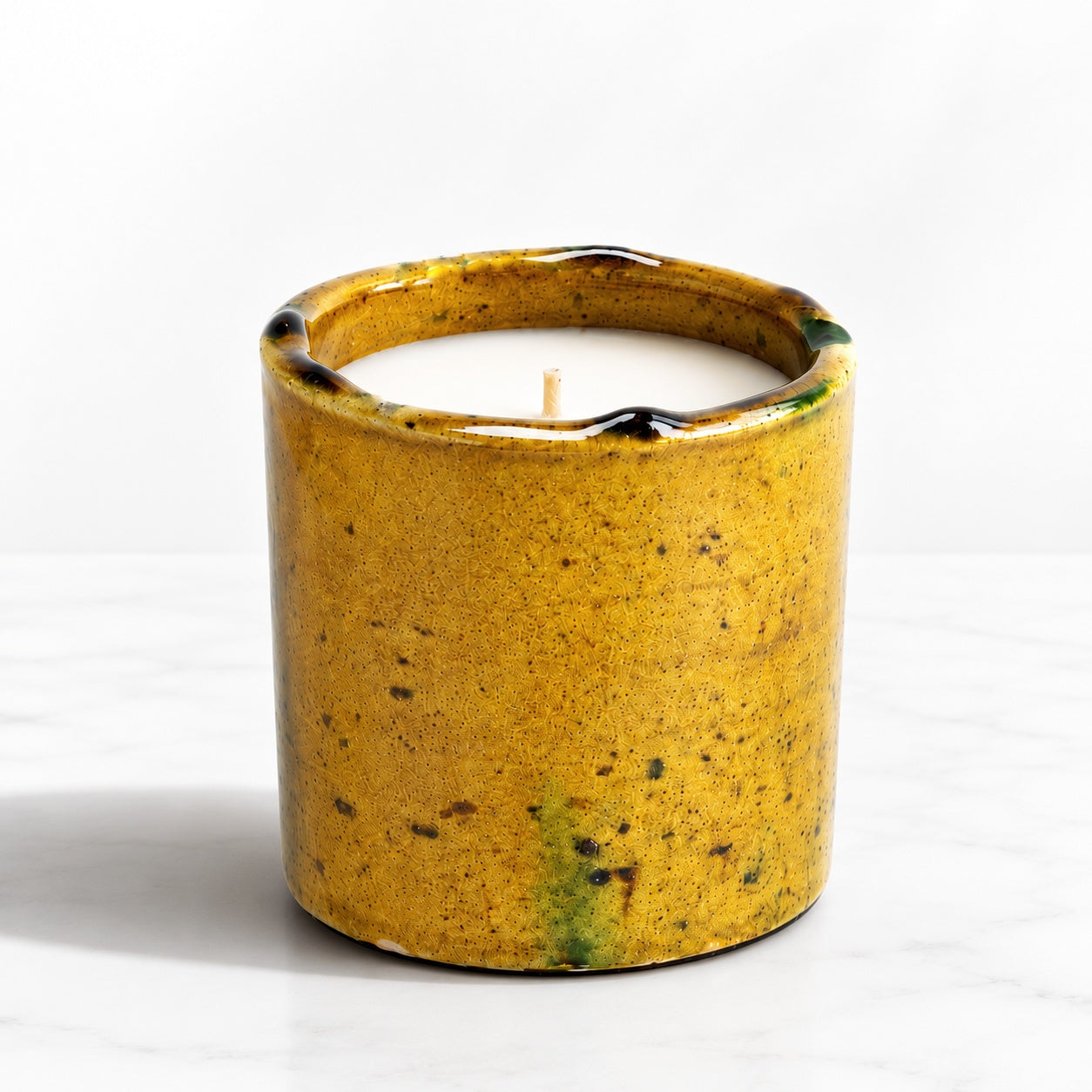 Authentic Tamegroute Ochre Candle Holder – Small Moroccan Ceramic Decor 7 × 9 cm