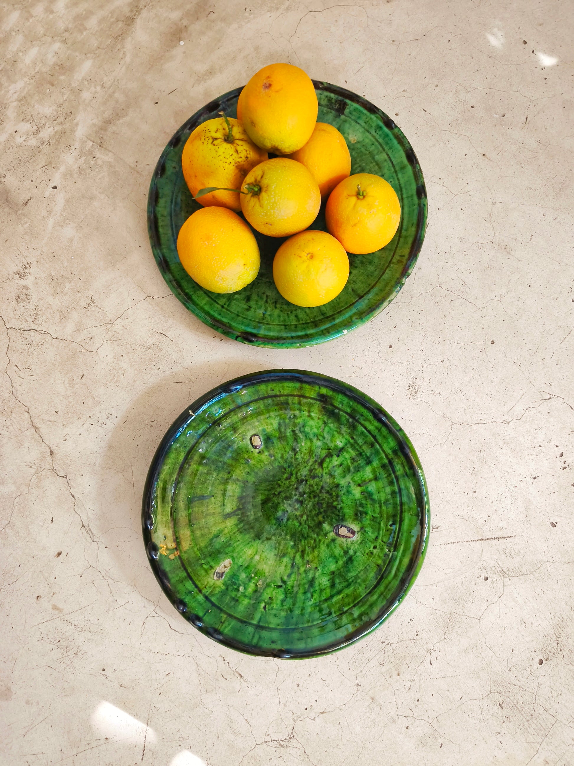 Handmade Green Ceramic Serving plates from Tamegroute Morocco.