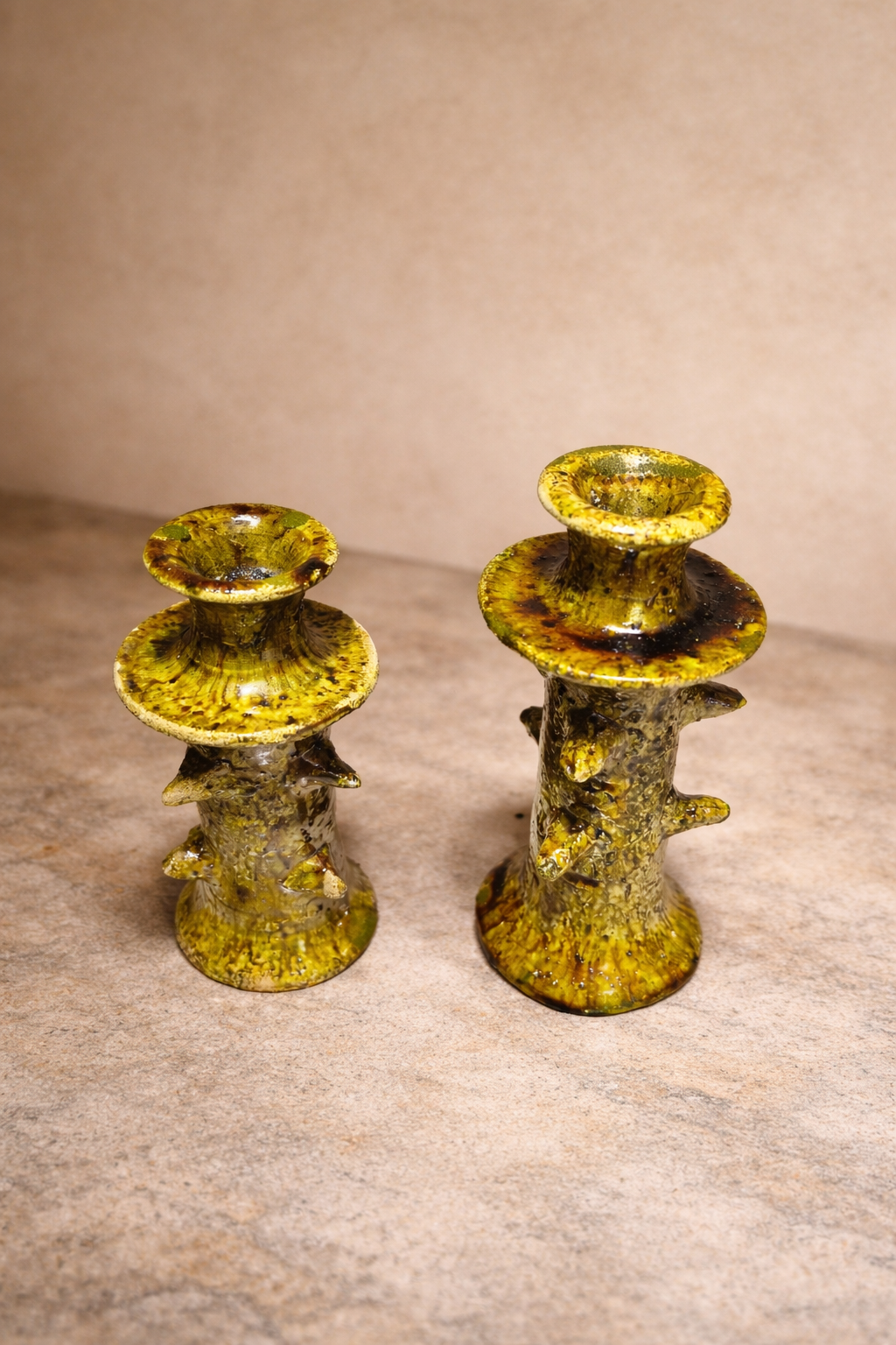 Handmade Tamegroute Ceramic Candle Holders Set of 2 – Green Moroccan Candlesticks