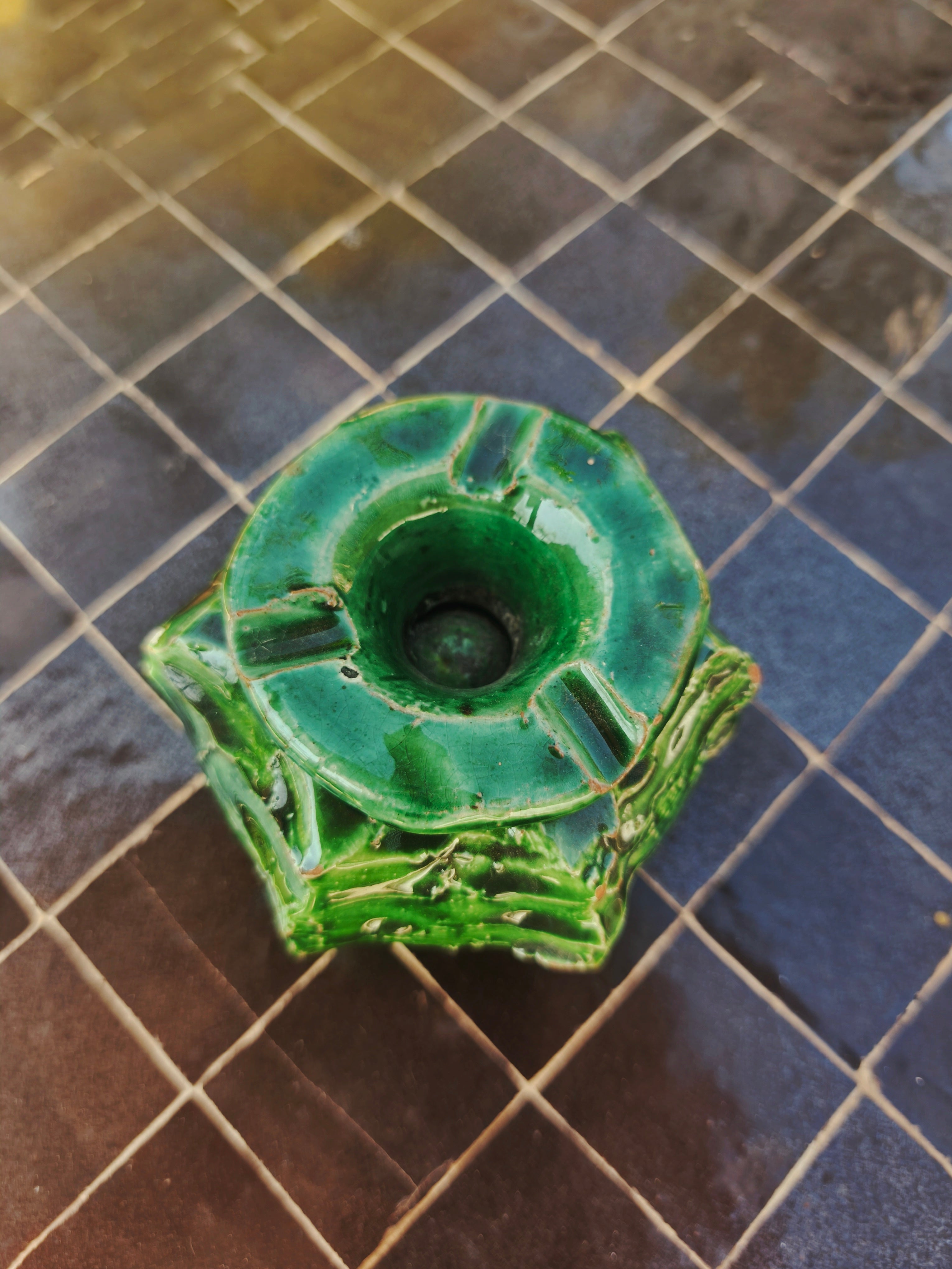 Green Tamegroute Ceramic Ashtray – Handmade Moroccan Pottery