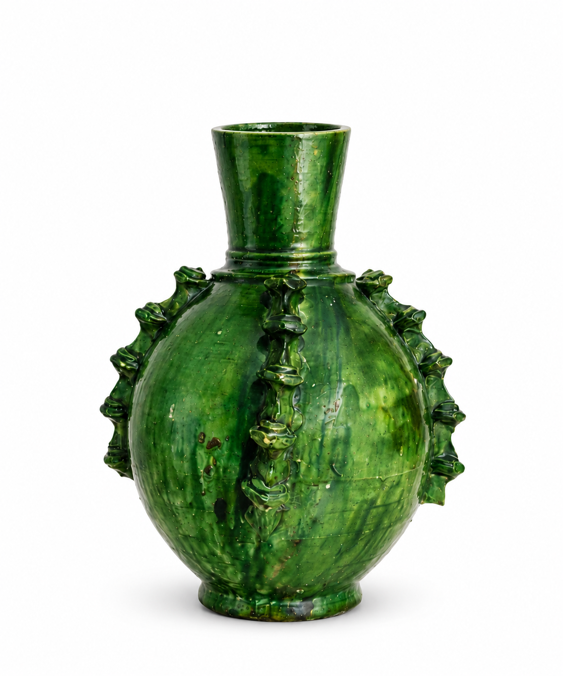 Handmade Tamegroute Green Ceramic Vase – Authentic Moroccan Pottery
