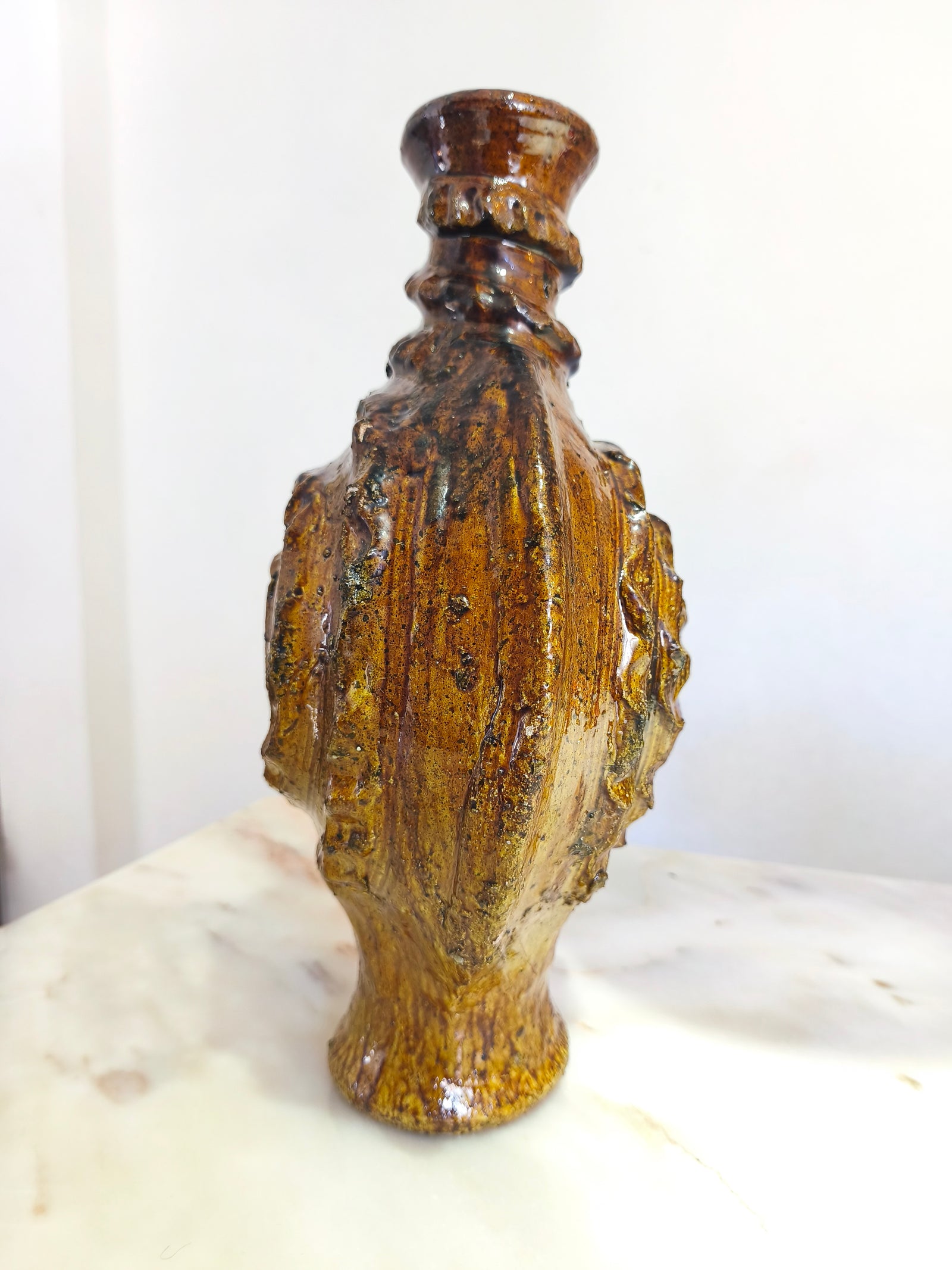 Handmade Tamegroute Ceramic Candle Holder – Gold & Black Moroccan Pottery