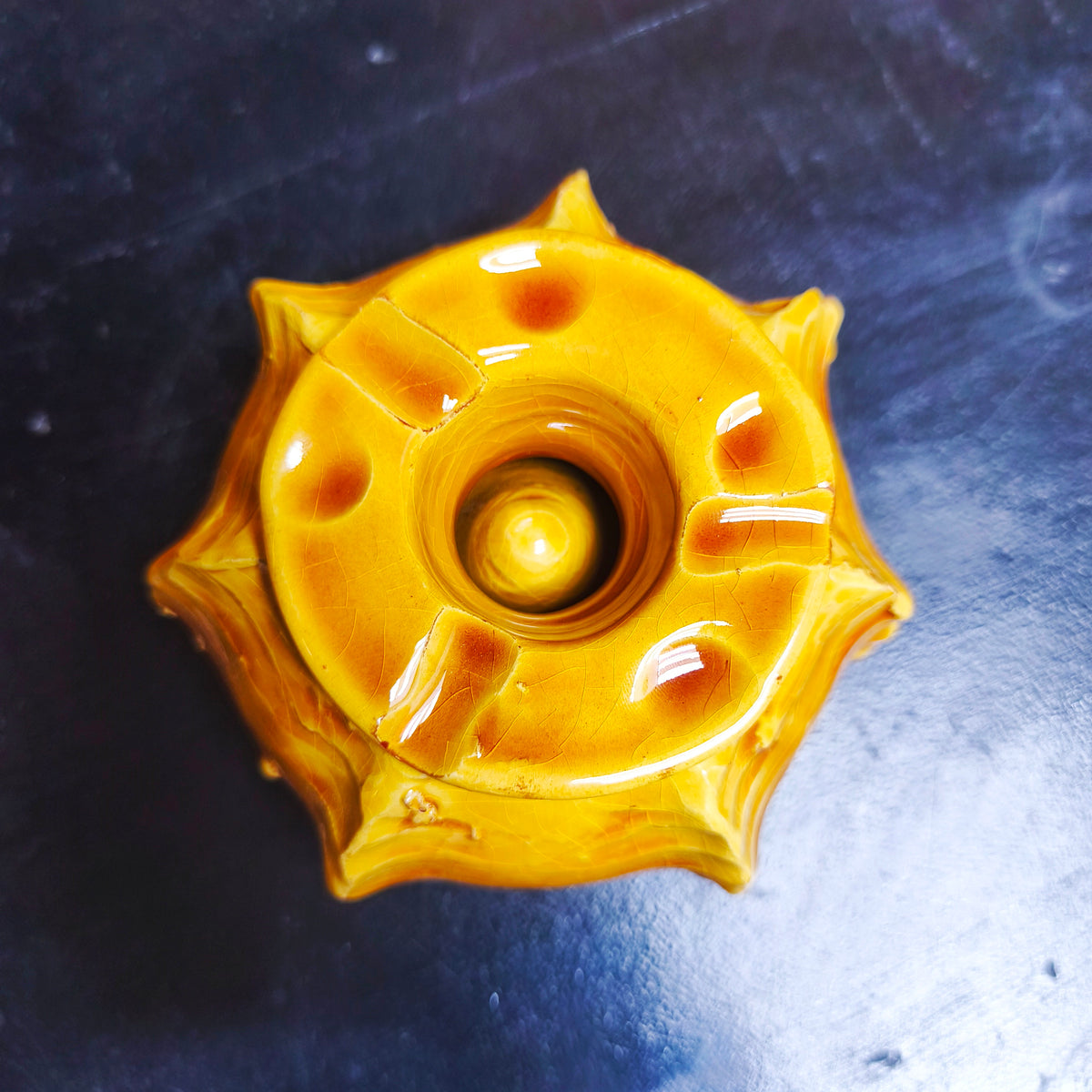 Tamegroute ochre Glazed  Ashtray, Tamegroute Cactus pottery Ashtray – Moroccan Pottery