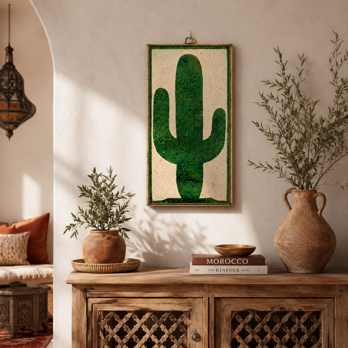 Handmade Tamegroute Ceramic Cactus Wall Decor – Authentic Moroccan Pottery Art
