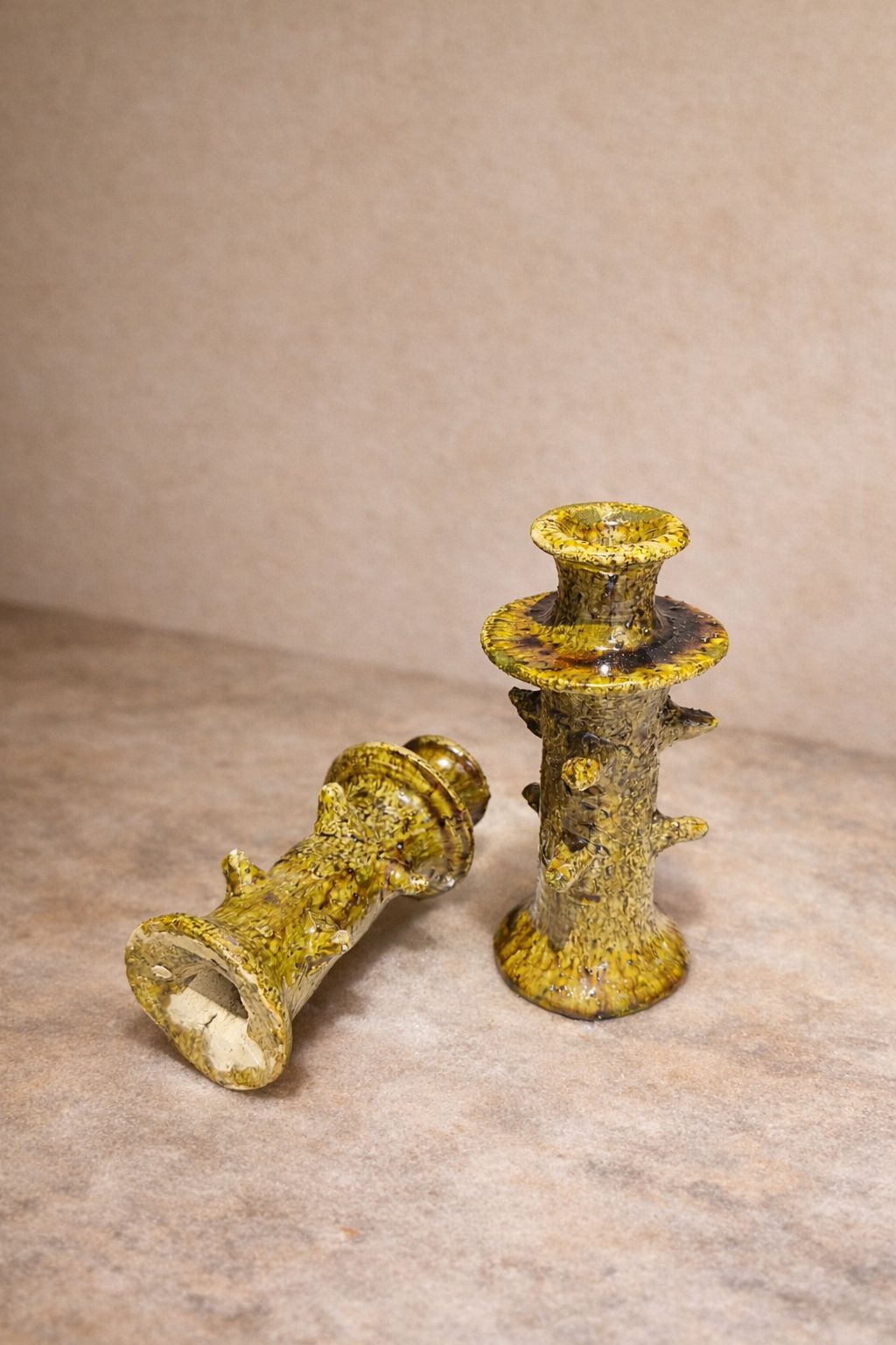 Handmade Tamegroute Ceramic Candle Holders Set of 2 – Green Moroccan Candlesticks