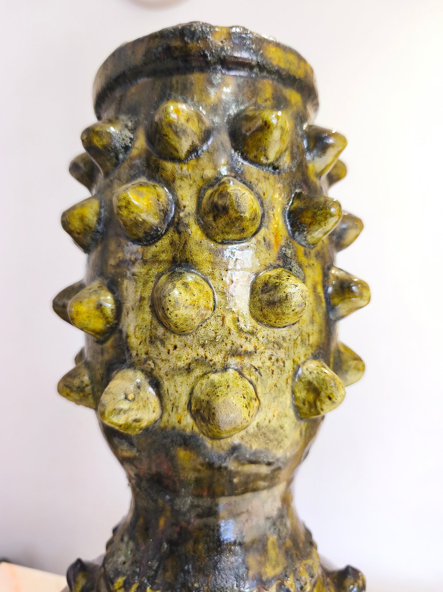Handmade Textured Ceramic Vase with Raised Details – Earthy Green Glaze
