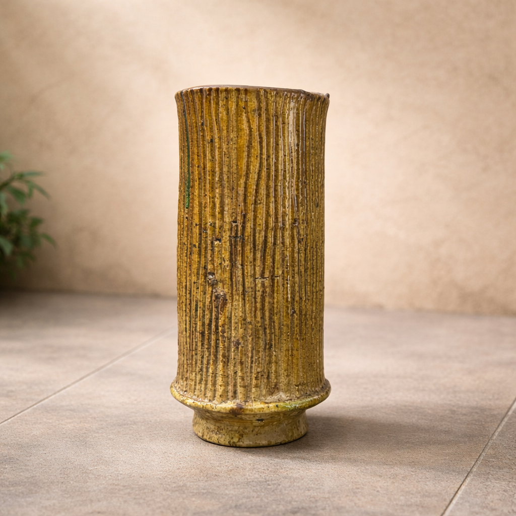 Gold Tamegroute Ceramic Vase – Boho Moroccan Pottery