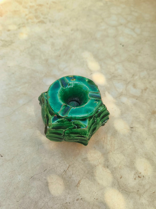 Handmade Green Tamegroute Ceramic ashtray– Moroccan Pottery ashtray 