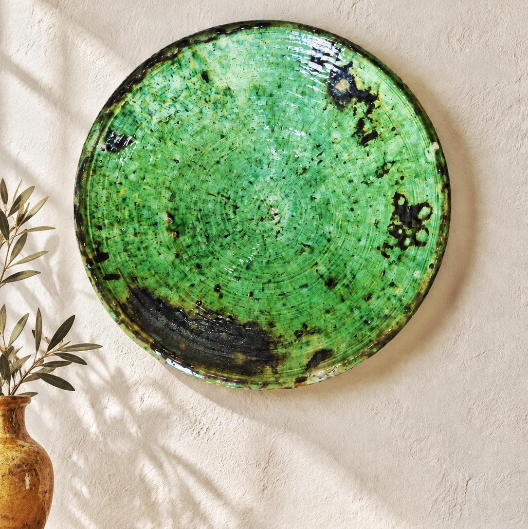 Wall art Tamegroute pottery large Plate – 60 cm Handmade Moroccan Pottery wall decor.